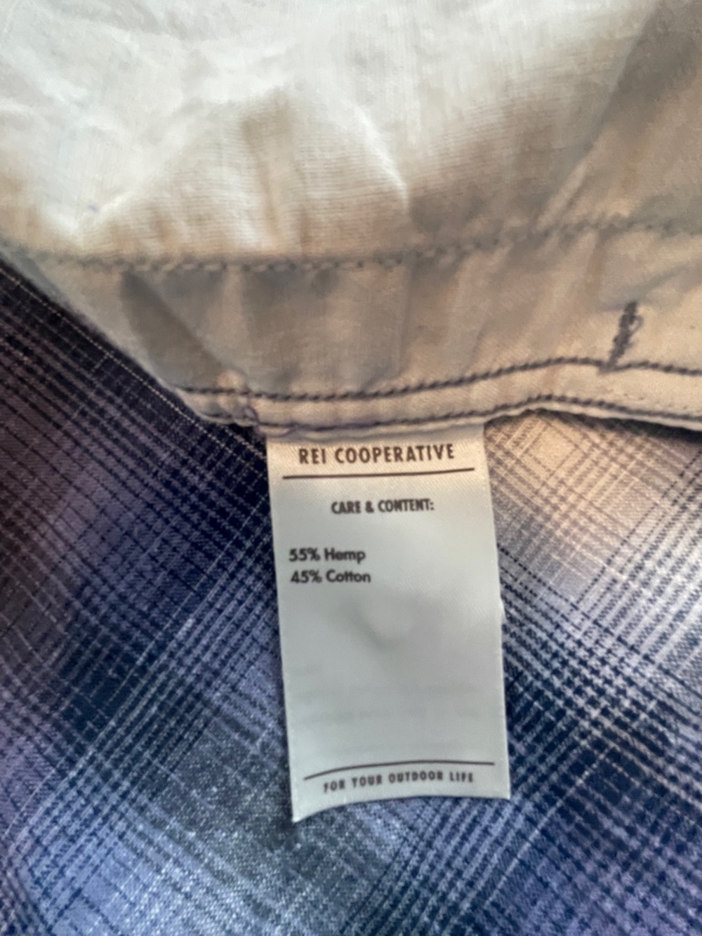 REI Women’s Navy Plaid Button Front Shirt Hemp & Cotton size XSmall - Picture 13 of 13